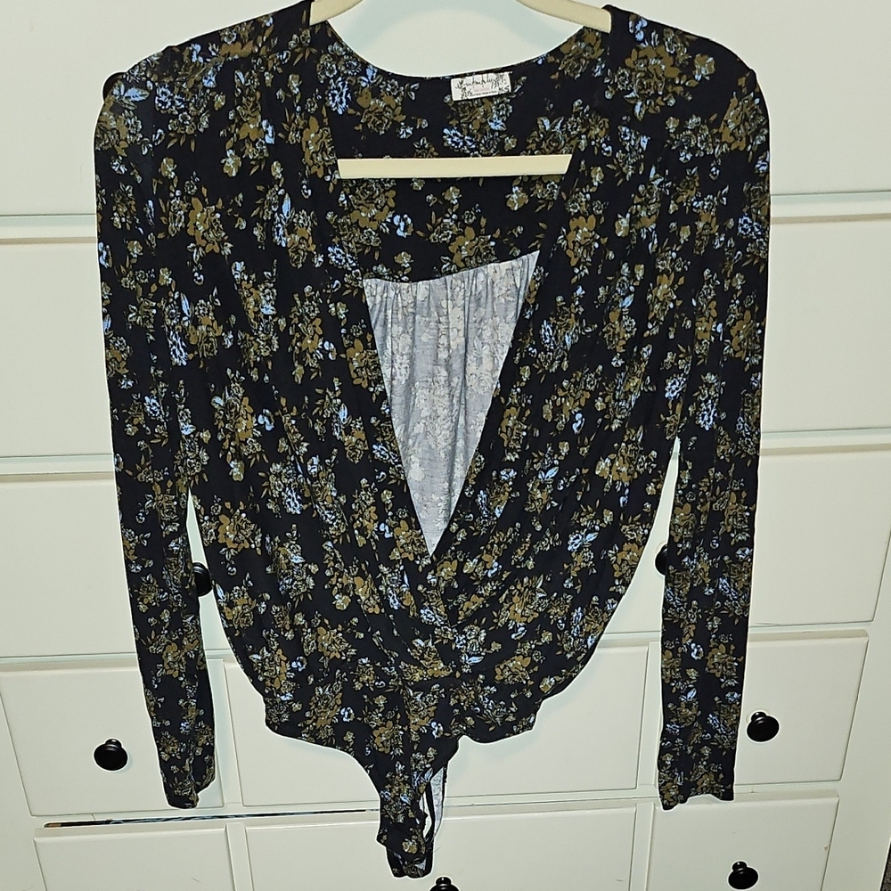 Free People Black Floral Bodysuit